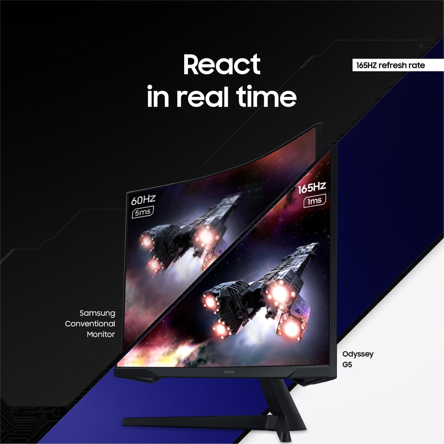 Samsung Odyssey 32 inch Curved Gaming Monitor (2,560 x 1,440) G55C QHD 165 Hz 1 ms, HDR10, FreeSync, Eye Saver Mode, 1000R Curvature- LS32CG550ENXZA Samsung