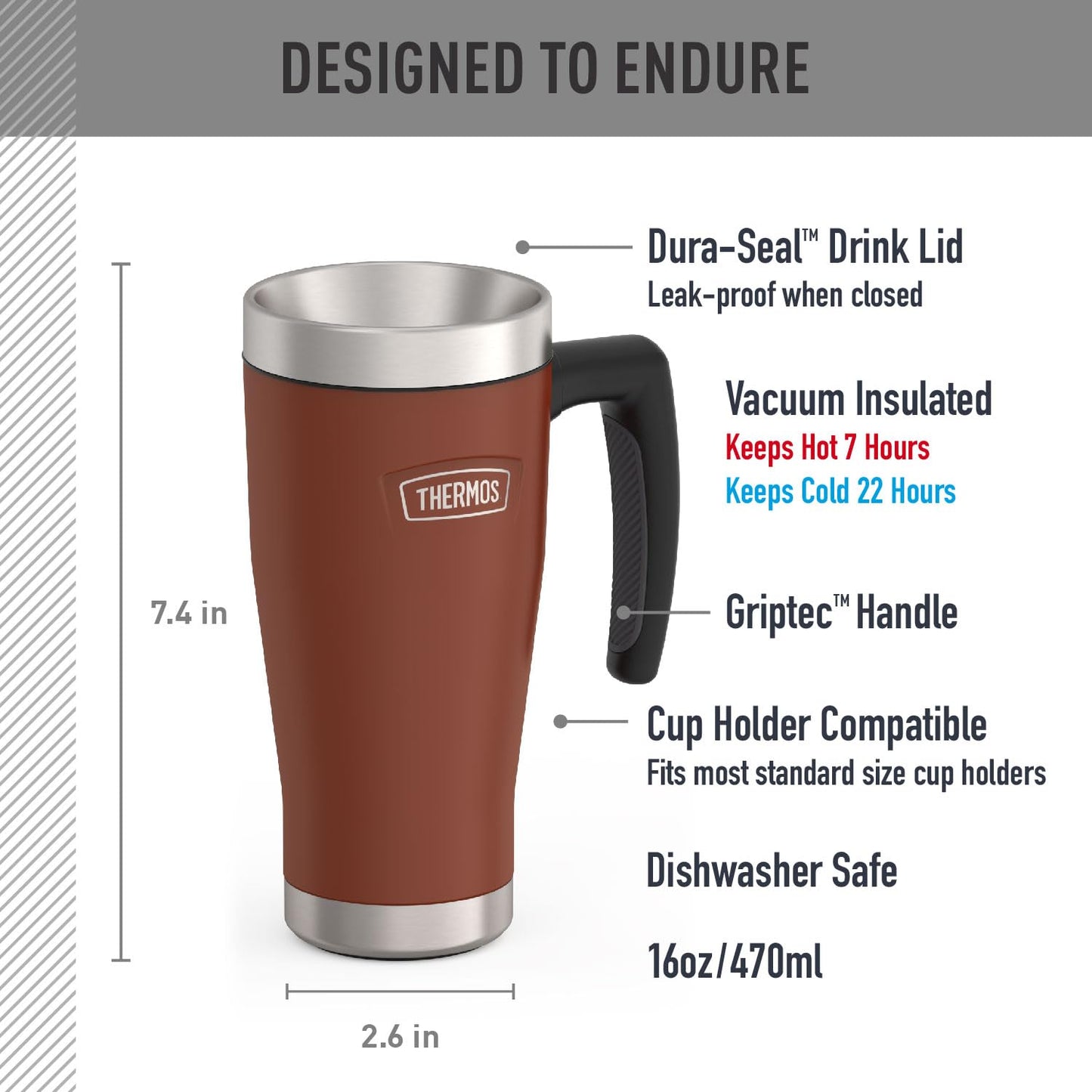 THERMOS ICON Series 16oz Stainless Steel Mug, Saddle Thermos