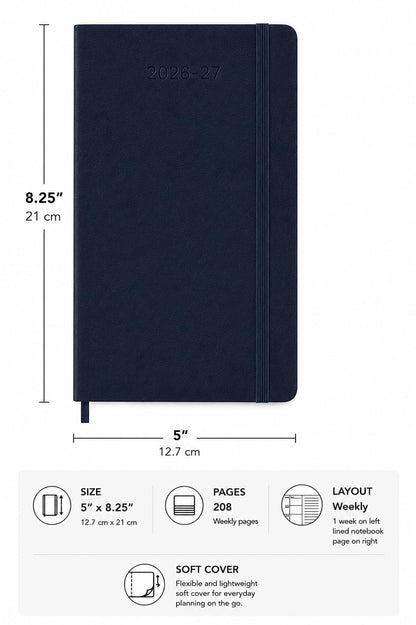 Moleskine Classic 18 Month 2026-2027 Weekly Planner, Soft Cover, Large (5" x 8.25"), Sapphire Blue, 208 pages