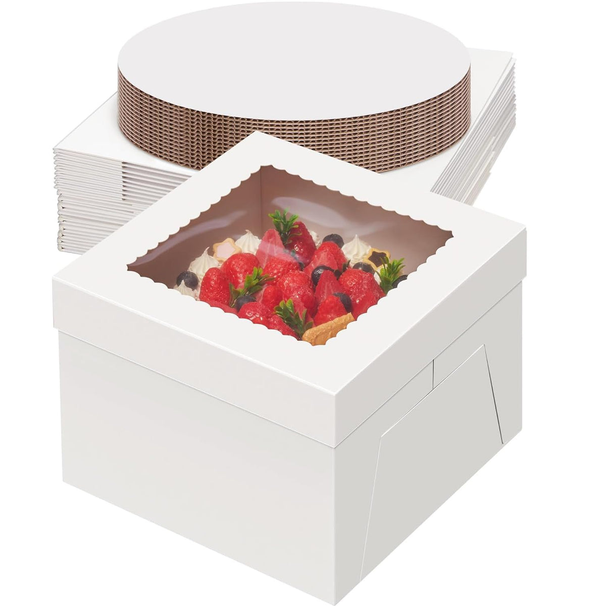 40Pcs 10x10x8 Inch Cake Boxes Set, (20Pcs Boxes+20Pcs Boards), White Tall Cardboard Containers for Multi-Layer Desserts, Perfect for Decorating, Mother's Day & Bakery Use 🍁 All In One Marketplace Canada