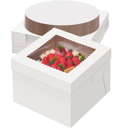 40Pcs 10x10x8 Inch Cake Boxes Set, (20Pcs Boxes+20Pcs Boards), White Tall Cardboard Containers for Multi-Layer Desserts, Perfect for Decorating, Mother's Day & Bakery Use 🍁 All In One Marketplace Canada