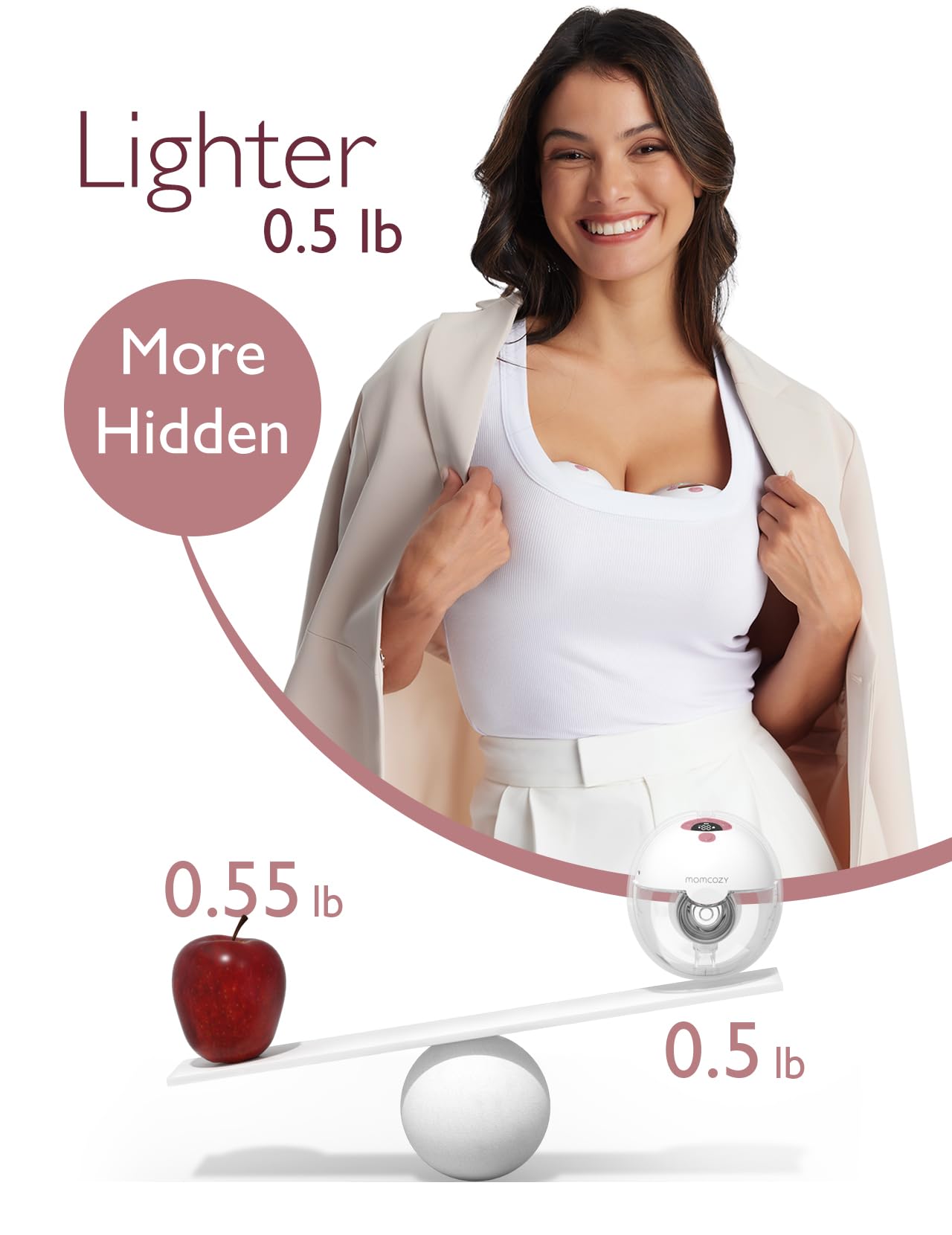 Momcozy M5 Smart App Control Hands Free Breast Pump, Double Wearable Breast Pump of Baby Mouth Double-Sealed Flange with 3 Modes & 9 Levels, Electric Pump Portable - 24mm, 2 Pack, Cozy Red