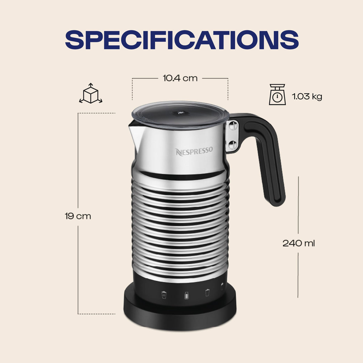 Nespresso Aeroccino 4 Milk Frother, Hot & Cold Foam, Silver