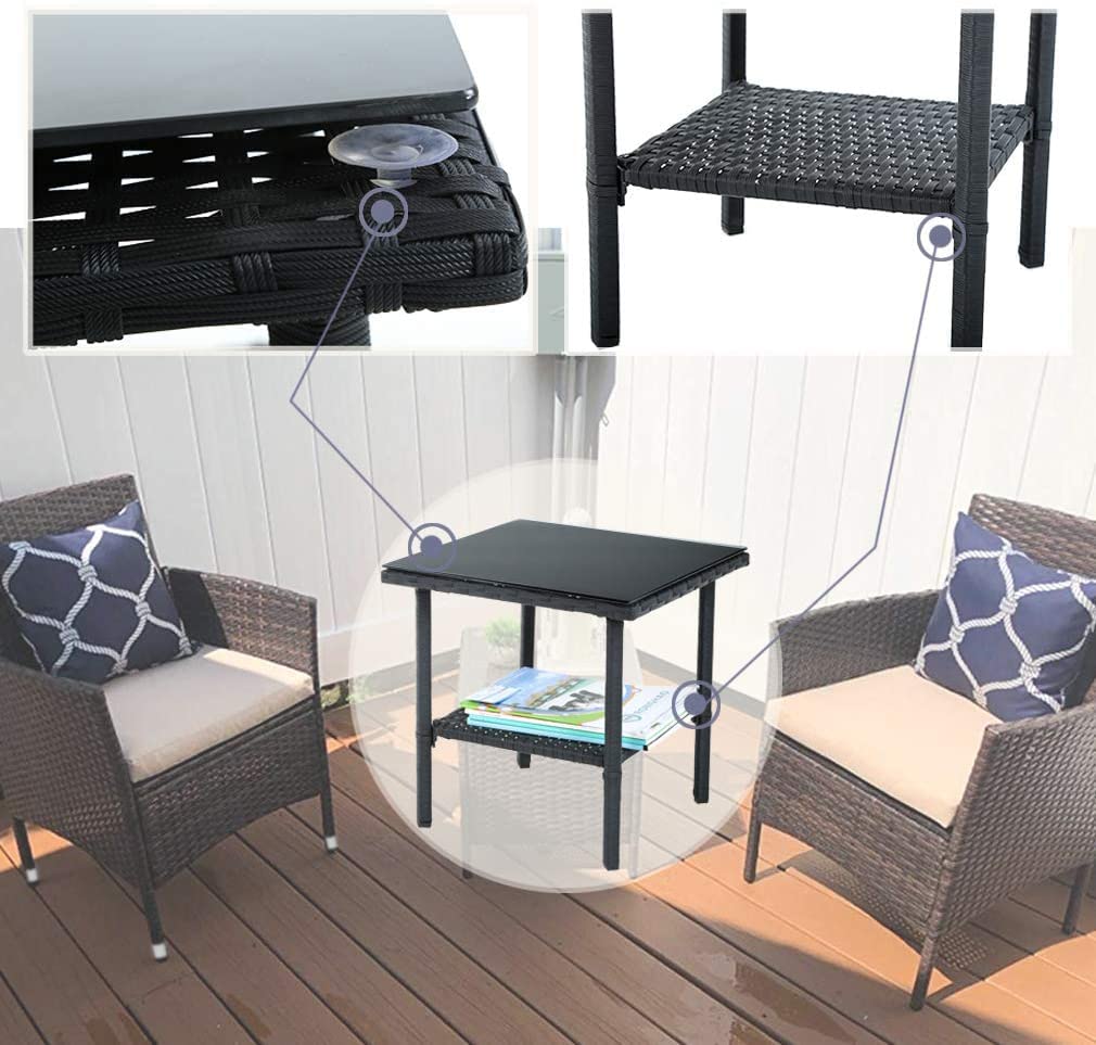 FDW Wicker Patio Furniture 3 Piece Furniture Patio Chairs Outdoor Rattan Conversation Bistro Set for Backyard Porch Poolside Lawn (Black) 🍁 All In One Marketplace Canada