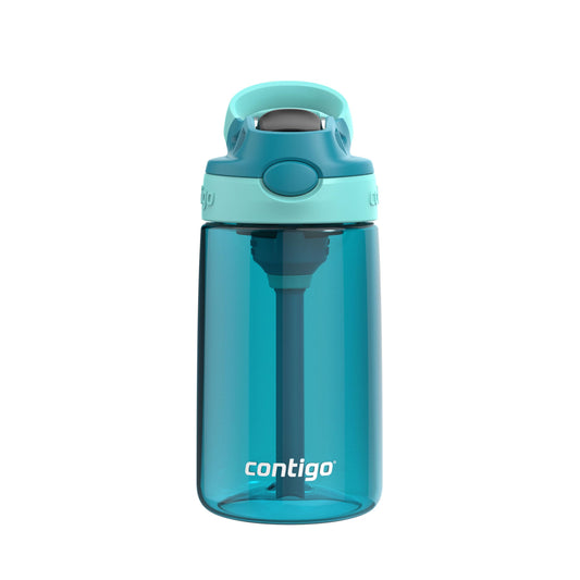 Contigo Kids Aubrey Straw Water Bottle with Leak-Proof Lid, BPA-Free Plastic, Dishwasher Safe, Juniper Jade Vine, 14 oz (414 mL)