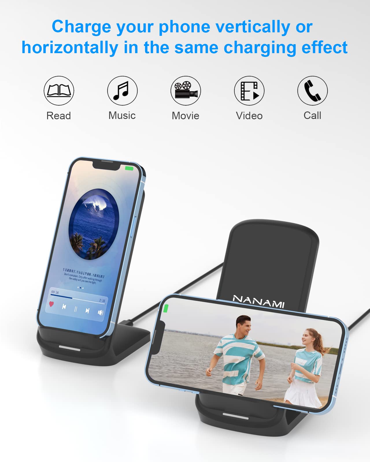 NANAMI Upgraded 15W Fast Wireless Charger, Wireless Charging Stand Compatible with iPhone 17/16/15/14 Pro Max/13/12/11/XR/XS Max/X/8+, Phone Charger for Samsung Galaxy S26/S25/S24/S23/S22/S21/S20/S10 - Available at All In One Marketplace Canada