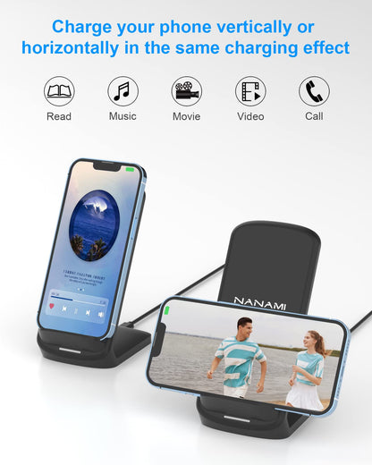 NANAMI Upgraded 15W Fast Wireless Charger, Wireless Charging Stand Compatible with iPhone 17/16/15/14 Pro Max/13/12/11/XR/XS Max/X/8+, Phone Charger for Samsung Galaxy S26/S25/S24/S23/S22/S21/S20/S10 - Available at All In One Marketplace Canada