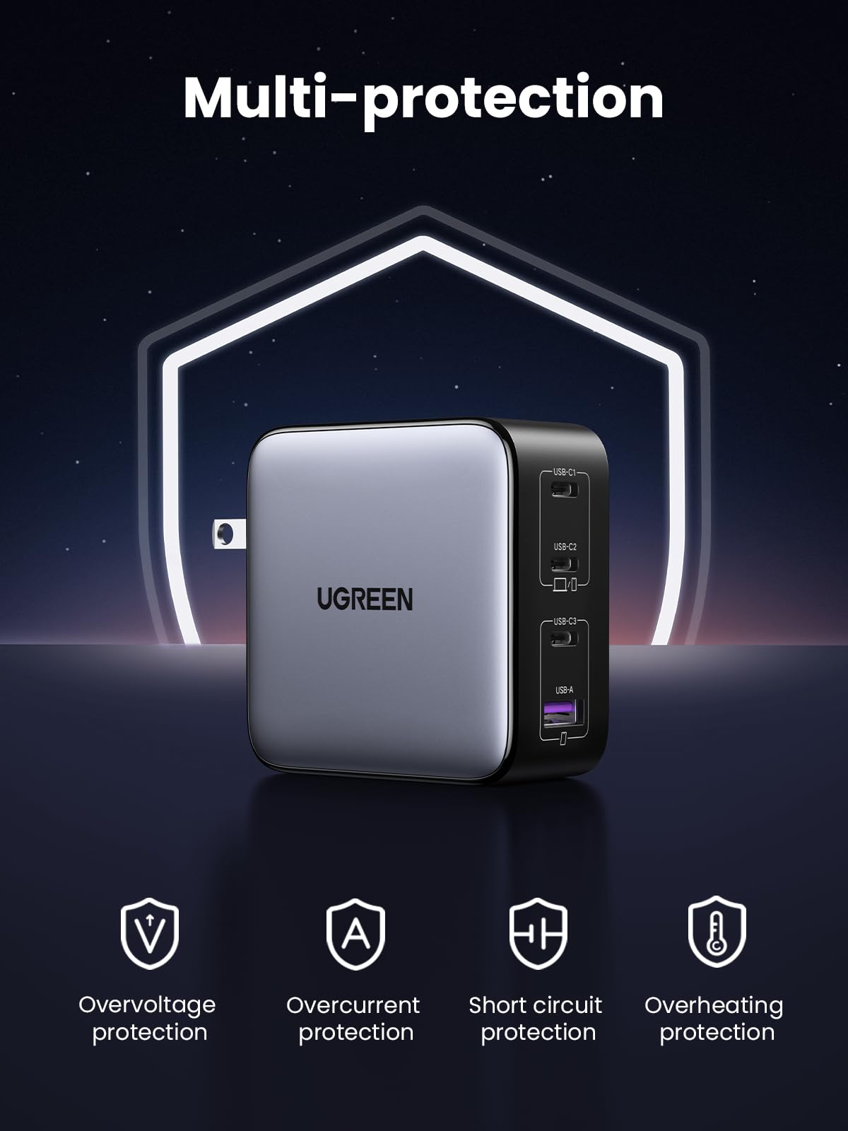 UGREEN Nexode 100W USB C Charger Block, 4-Port GaN Charger Block Fast Charger Compatible for MacBook Pro/Air, iPhone 17 Pro Max/iPhone Air, iPad Pro, Galaxy S26 S25, Pixel, Steam Deck, Black - Available at All In One Marketplace Canada