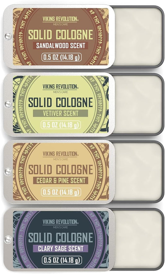 Viking Revolution - Cologne - Solid Cologne for Men with Cedar Wood, Clary Sage, Vetiver, Sandalwood - Gifts for Men - Gifts for Him - 4 Pack - 4 x 14 g - Available at All In One Marketplace Canada