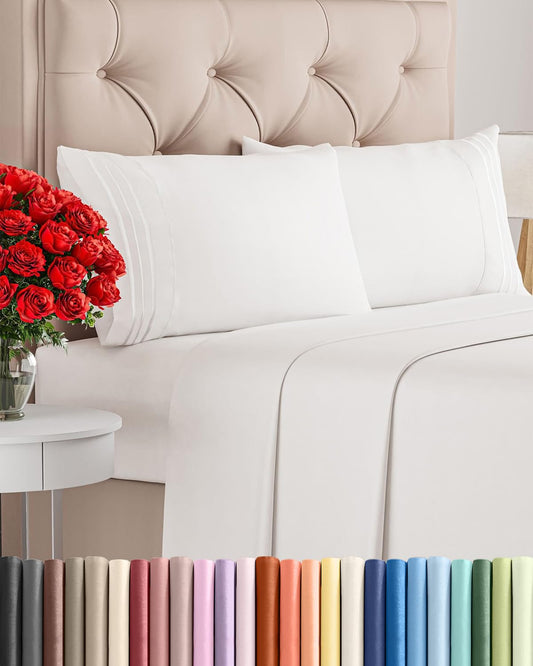 Full Size 4 Piece Sheet Set - Comfy Breathable & Cooling Sheets - Hotel Luxury Bed Sheets for Women and Men - Deep Pockets, Microfiber, Extra Soft & Wrinkle Free - Antique White Oeko-Tex Bed Sheet Set