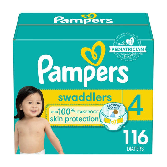 Pampers Swaddlers Diapers, Size S4 (15-34 lbs), 116 Count, Absorbent, Keeps Baby Dry and Comfortable, Skin Safe Disposable Baby Diaper