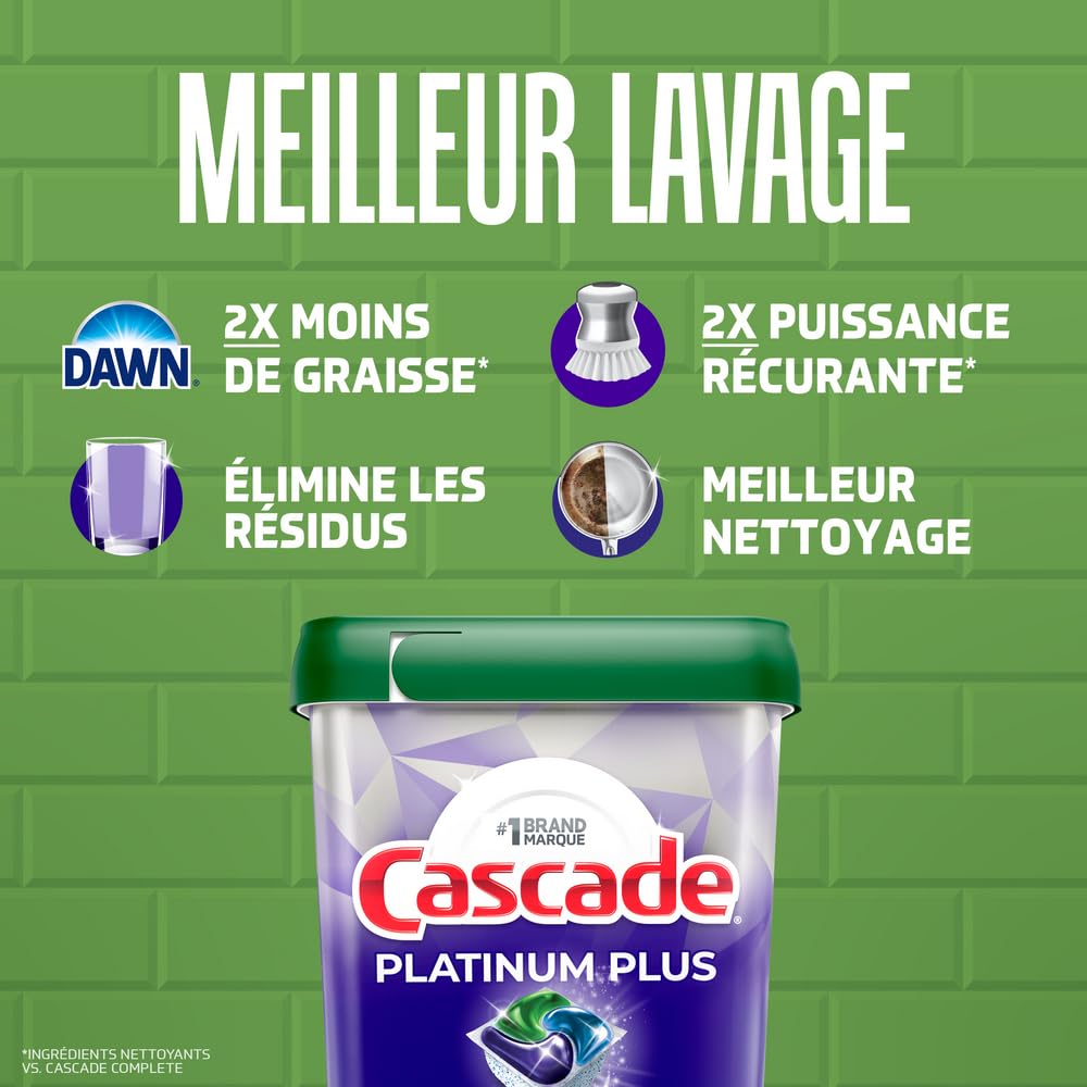 Cascade Platinum Plus Dishwasher Detergent Pods, Dish Detergent Soap, Lemon Scent, 51 Count