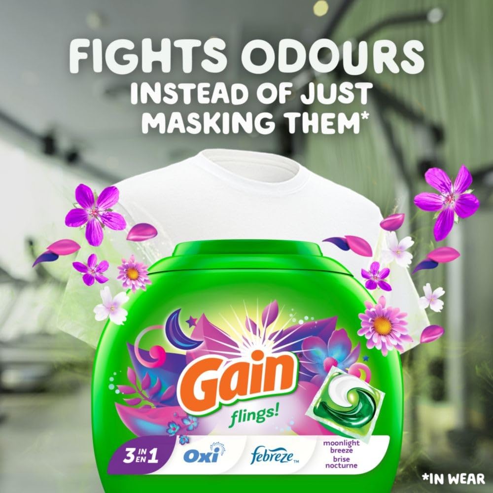 Gain Flings Laundry Detergent Pacs, 76 Count, Moonlight Breeze Scent, with Odor Defense