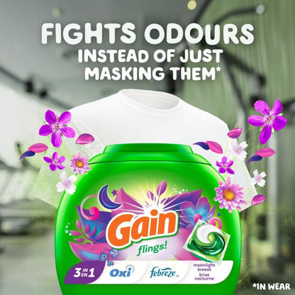 Gain Flings Laundry Detergent Pacs, 76 Count, Moonlight Breeze Scent, with Odor Defense