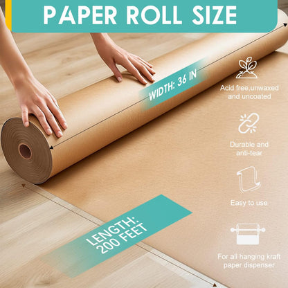 PerkHomy 36" x 2,400" (200') Brown Kraft Paper Roll for Craft Bulletin Board Paper Art Table Covering Crafting Gift Wrapping Bouquet Packing Parcel 70GSM 50LB (Brown, 36" x 200') - Available at All In One Marketplace Canada