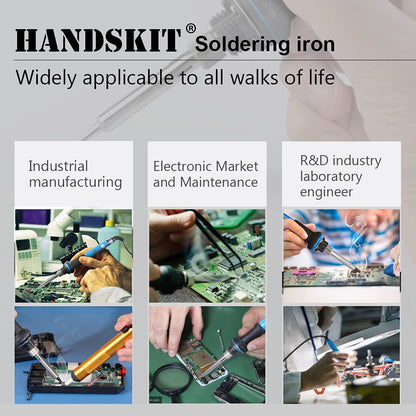HANDSKIT Soldering Iron Kit, 60W Adjustable Temperature Welding Tool, 5pcs Soldering Iron Tip, Soldering Iron Stand, Desoldering Pump, Tweezers, Solder Wire, Carry Bag