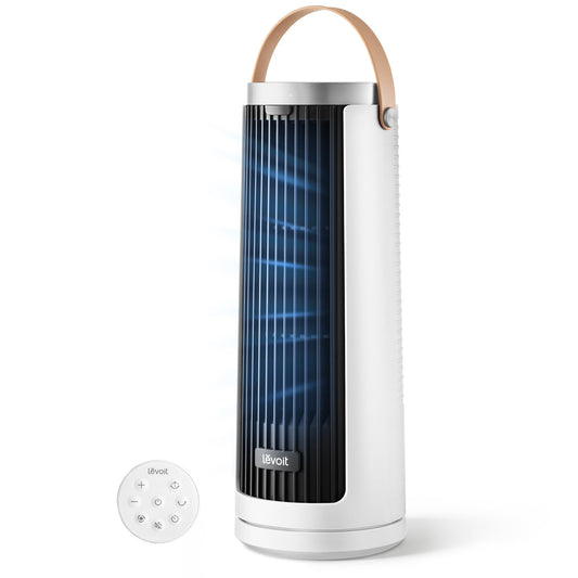 Levoit Mini Tower Fan for Bedroom, Quiet Cooling Desk Fan with Upgraded DC Motor, 20dB Ultra Silent, Portable Small Standing Fan with 5 Speeds, Multi‑Angle Oscillation, Remote & 12H Timer, Windi