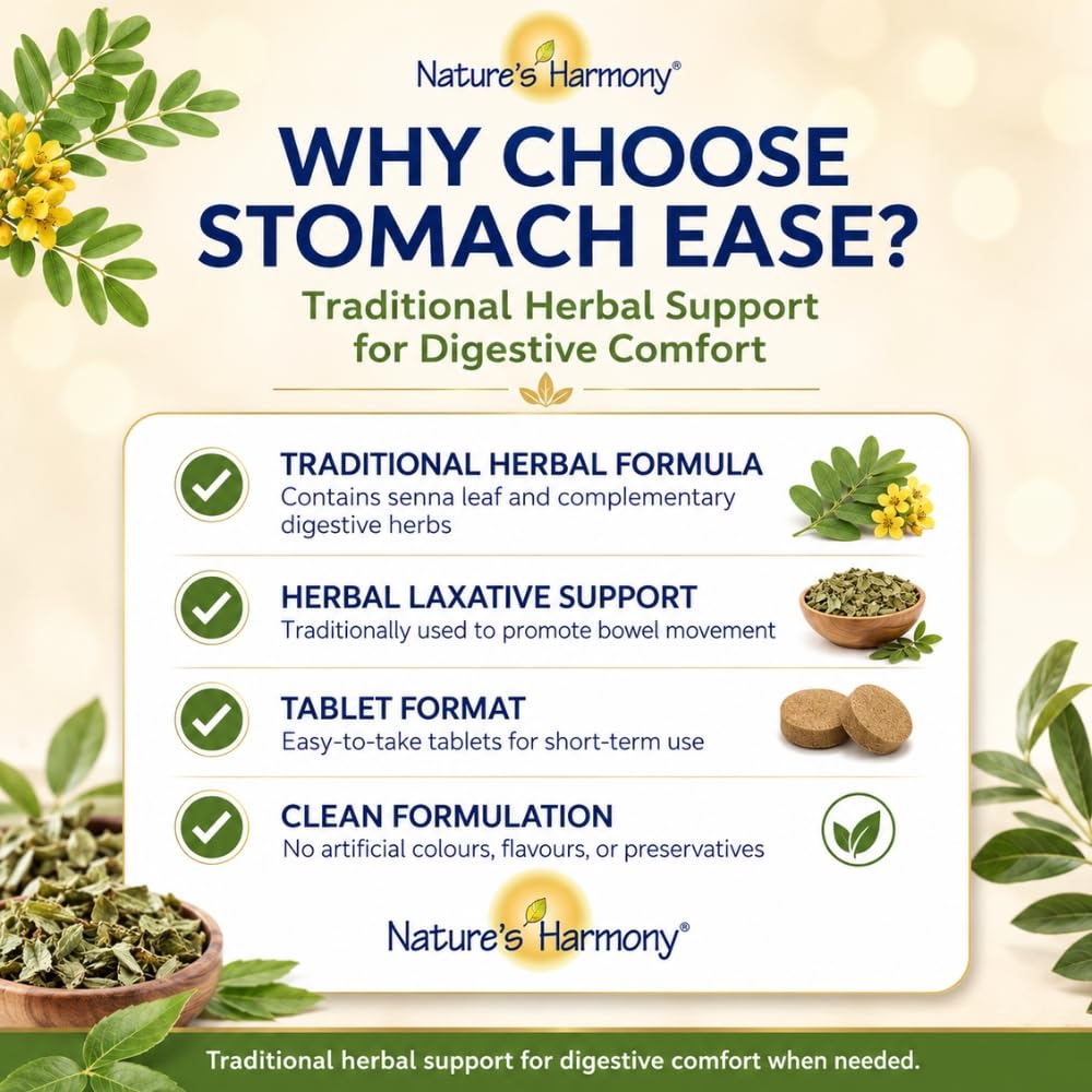 Nature’s Harmony Stomach Ease – Herbal Laxative for Digestive Comfort & Bowel Regularity – Senna, Cascara & Peppermint – 250 Tablets 🍁 All In One Marketplace Canada