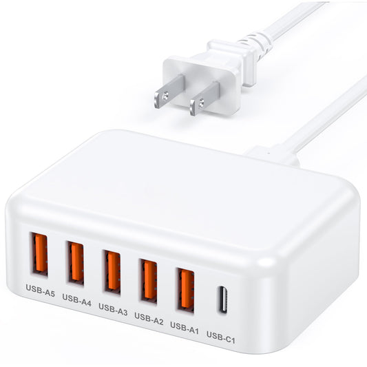 USB Charging Station for Multiple Devices, 60W 6-Port USB C Charger Fast Charging Block Hub, Multi USB Charger Station Power Strip Adapter for iPhone 17 16 15 14 13 12 Pro Max Tablets Smartphones