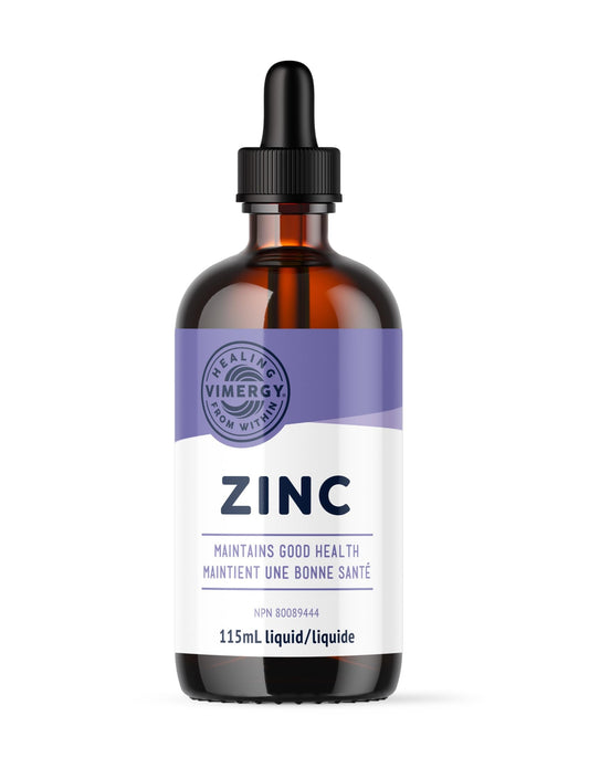 VIMERGY Liquid Zinc – Fast-Absorbing Immune Support – Promotes Healthy Bones & Skin – Organic, Vegan, Non-GMO – 57 Servings (115 mL) - Available at All In One Marketplace Canada