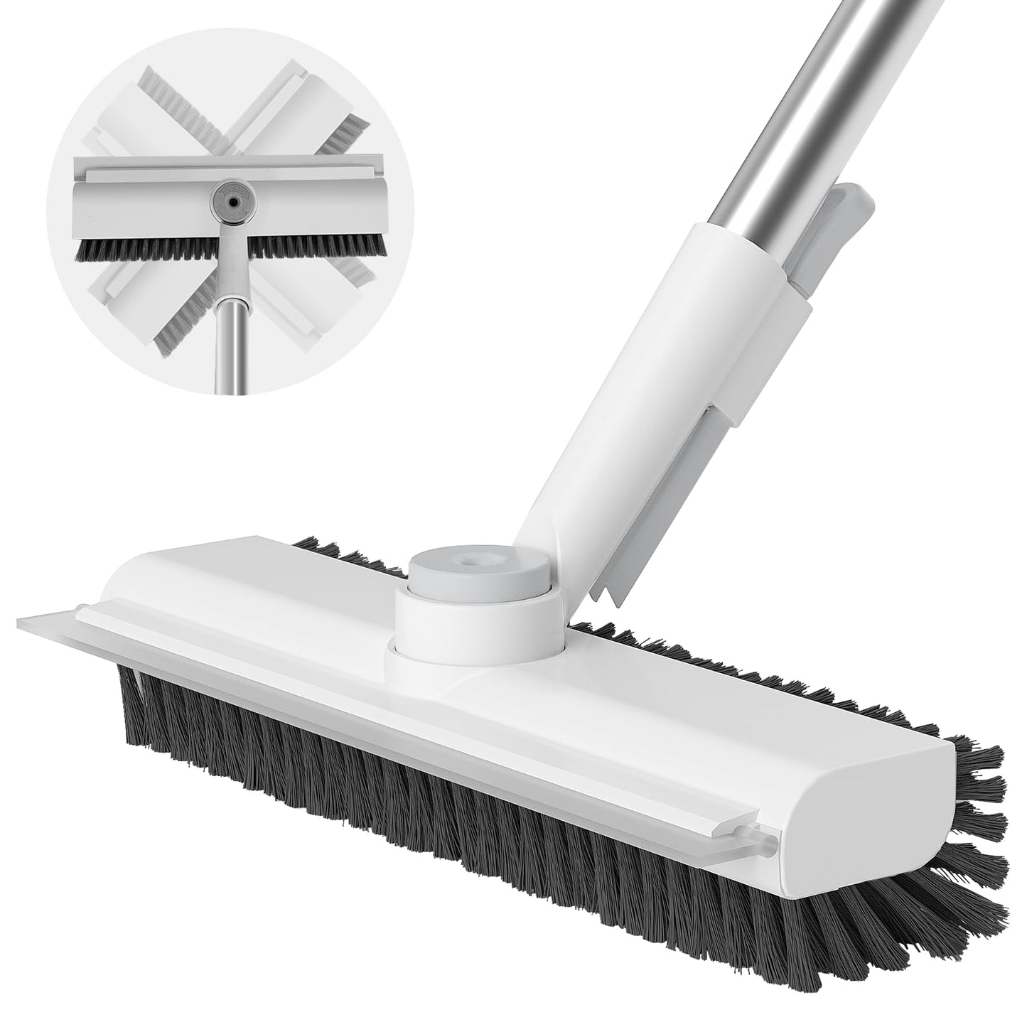 Floor Scrub Brush with Long Handle, 3 in 1 Scrape and Heavy-Duty Stiff Bristle Scrubber Brush for Cleaning Shower Bathroom, Patio, Garage, Kitchen, Wall and Deck - Available at All In One Marketplace Canada