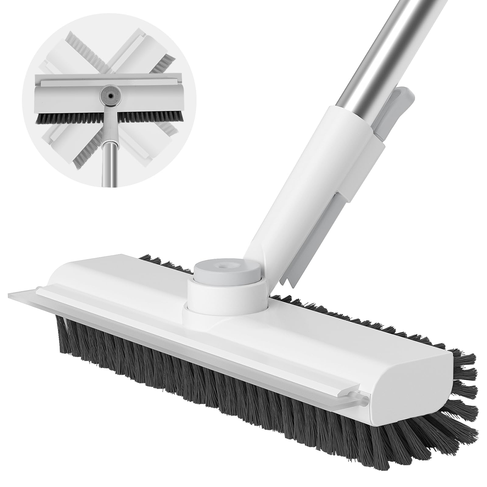 Floor Scrub Brush with Long Handle, 3 in 1 Scrape and Heavy-Duty Stiff Bristle Scrubber Brush for Cleaning Shower Bathroom, Patio, Garage, Kitchen, Wall and Deck - Available at All In One Marketplace Canada