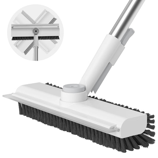 Floor Scrub Brush with Long Handle, 3 in 1 Scrape and Heavy-Duty Stiff Bristle Scrubber Brush for Cleaning Shower Bathroom, Patio, Garage, Kitchen, Wall and Deck - Available at All In One Marketplace Canada