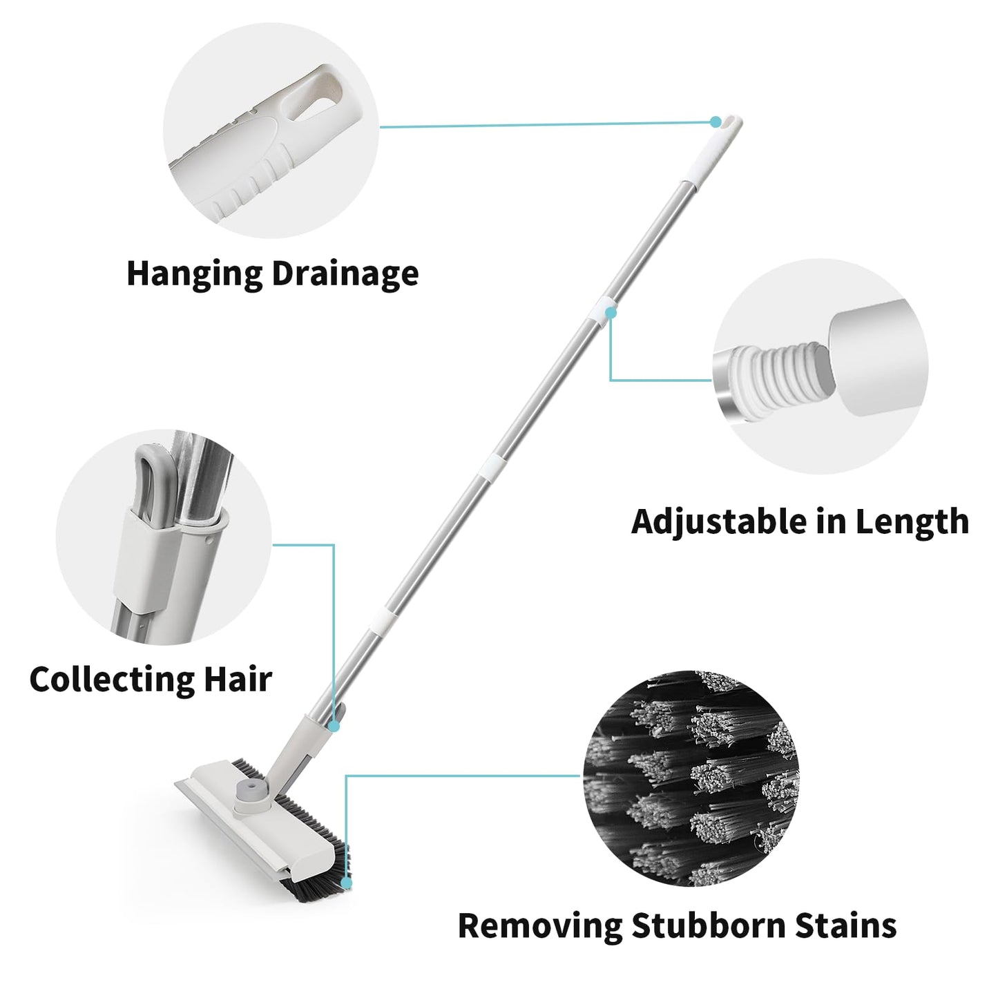 Floor Scrub Brush with Long Handle, 3 in 1 Scrape and Heavy-Duty Stiff Bristle Scrubber Brush for Cleaning Shower Bathroom, Patio, Garage, Kitchen, Wall and Deck - Available at All In One Marketplace Canada