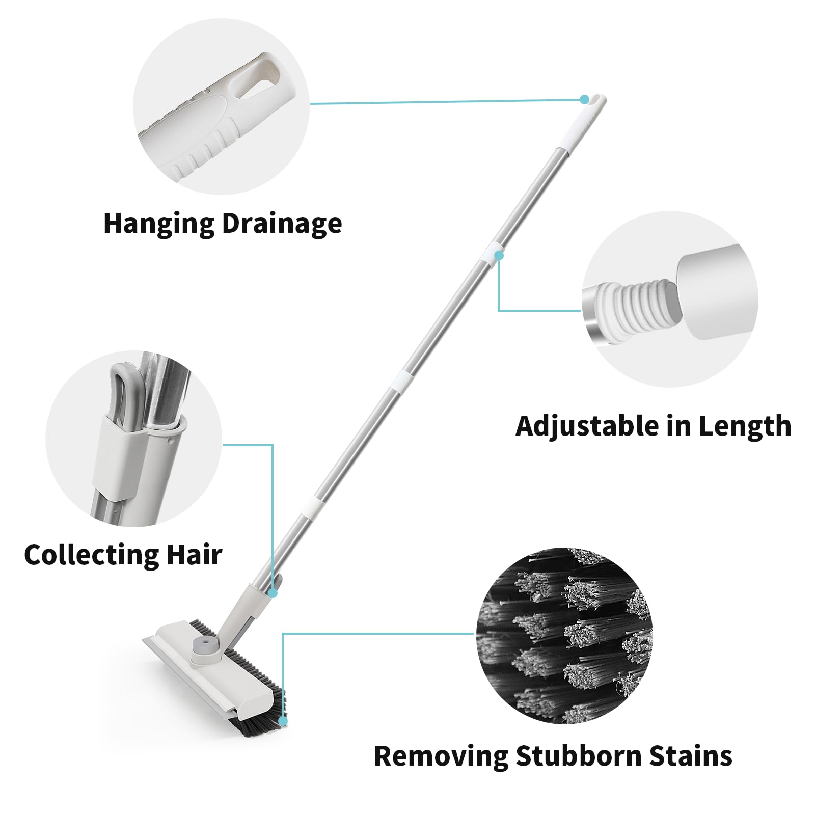 Floor Scrub Brush with Long Handle, 3 in 1 Scrape and Heavy-Duty Stiff Bristle Scrubber Brush for Cleaning Shower Bathroom, Patio, Garage, Kitchen, Wall and Deck - Available at All In One Marketplace Canada