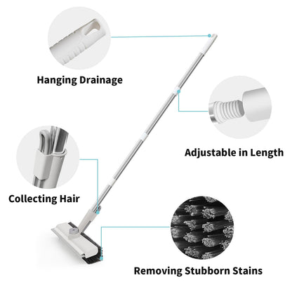 Floor Scrub Brush with Long Handle, 3 in 1 Scrape and Heavy-Duty Stiff Bristle Scrubber Brush for Cleaning Shower Bathroom, Patio, Garage, Kitchen, Wall and Deck - Available at All In One Marketplace Canada
