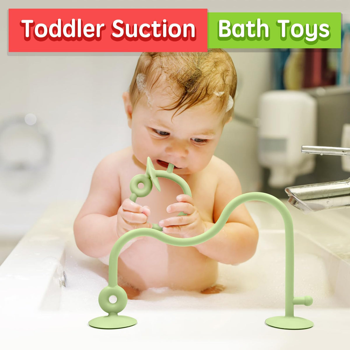Baby Sensory Suction Toy for High Chair, Food-Grade Silicone Pull String with Wooden Loop, Montessori Educational Toy for Babies 6-24 Months, Fun Bath & Table Activity Gift for Easter Christmas, Green 🍁 All In One Marketplace Canada