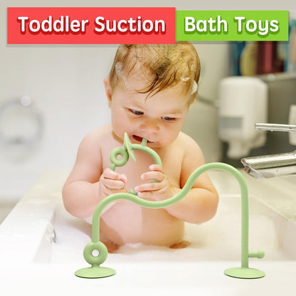 Baby Sensory Suction Toy for High Chair, Food-Grade Silicone Pull String with Wooden Loop, Montessori Educational Toy for Babies 6-24 Months, Fun Bath & Table Activity Gift for Easter Christmas, Green 🍁 All In One Marketplace Canada