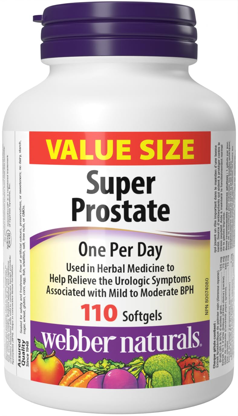 Webber Naturals Super Prostate, 110 Softgels, Helps Relieve Urological Symptoms, Comprehensive Formula Containing Saw Palmetto - Available at All In One Marketplace Canada