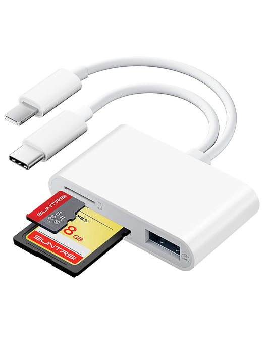 SD Card Reader for iPhone iPad Camera with USB C, Dual Card Slot USB 3.0 Memory Card Reader Supports SD/TF Card Trail Camera Viewer SD Card Adapter Portable Micro SD Card Reader No App Plug and Play