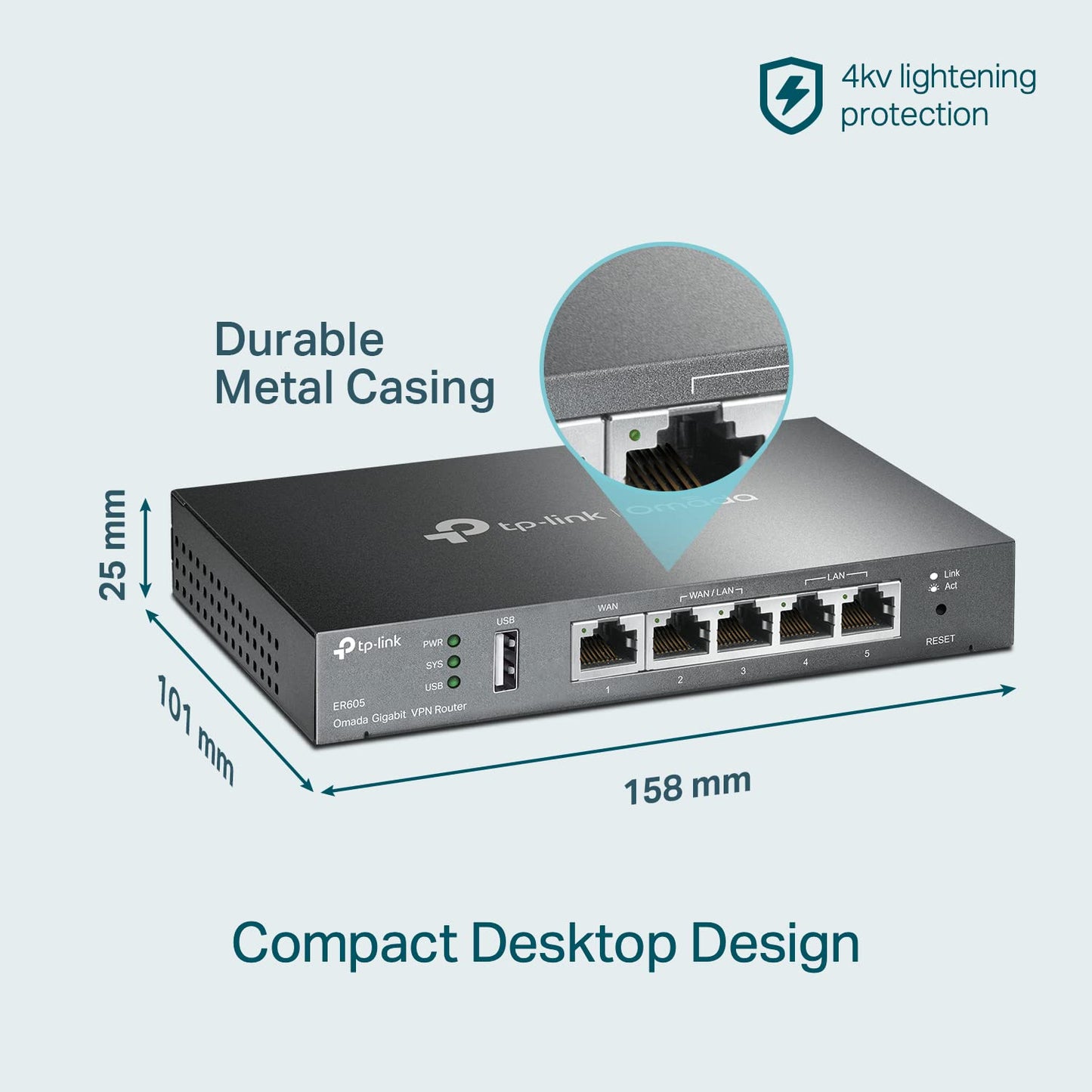 TP-Link Multi-WAN Wired VPN Router (ER605) - Up to 4 Gigabit Ports, SPI Firewall SMB, Omada SDN Integrated, Load Balance, Lightning Protection, Limited Lifetime Protection TP-Link