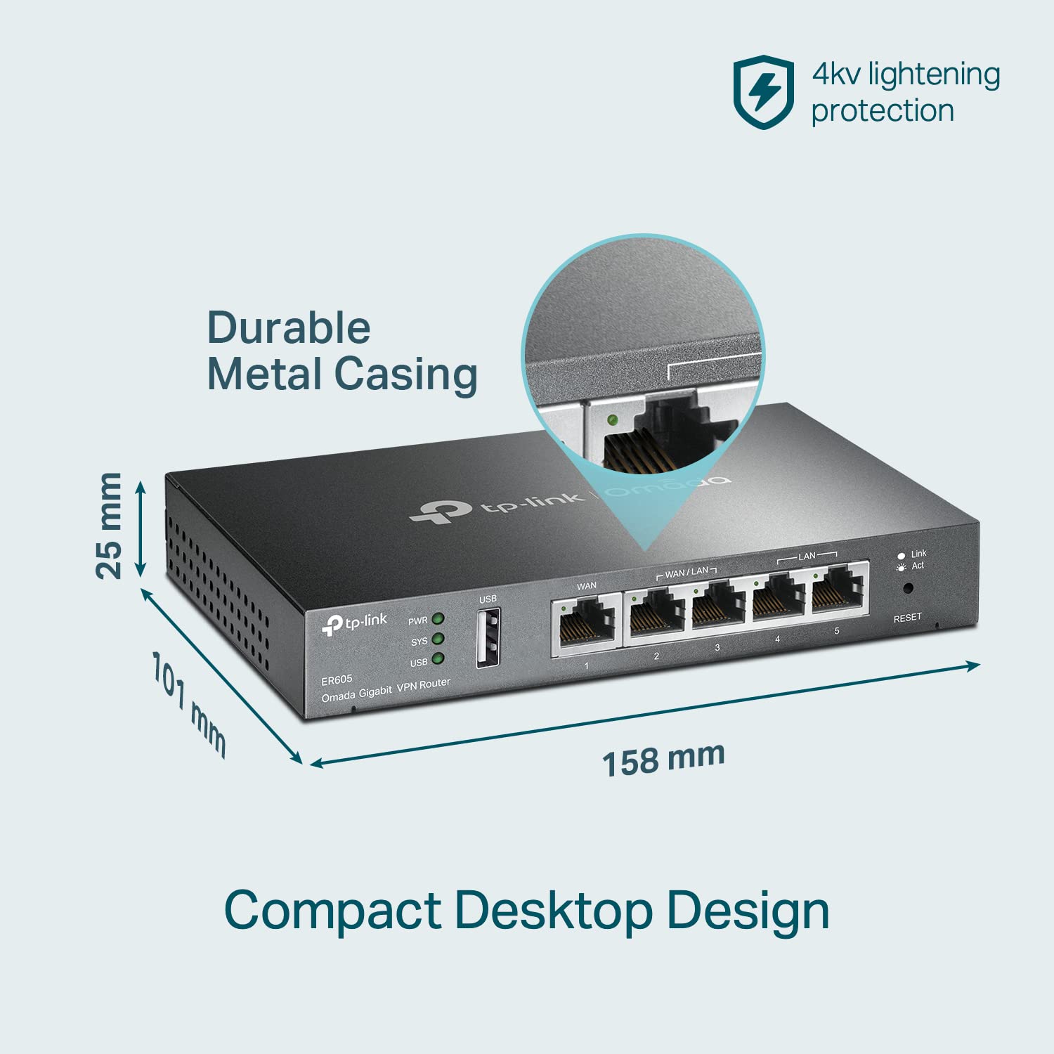 TP-Link Multi-WAN Wired VPN Router (ER605) - Up to 4 Gigabit Ports, SPI Firewall SMB, Omada SDN Integrated, Load Balance, Lightning Protection, Limited Lifetime Protection TP-Link