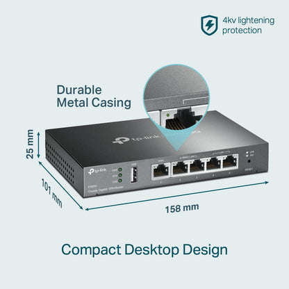 TP-Link Multi-WAN Wired VPN Router (ER605) - Up to 4 Gigabit Ports, SPI Firewall SMB, Omada SDN Integrated, Load Balance, Lightning Protection, Limited Lifetime Protection TP-Link