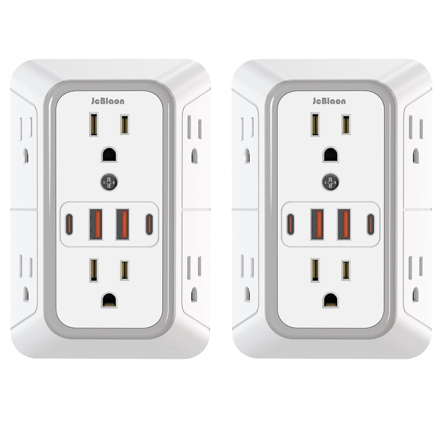 2 Pack Outlet Extender Surge Protector, 6 Outlet Splitter with 4 USB Outlet (2 USB A,2 USB C), 3Sided Power Strip with Adapter Spaced Outlets for Home, Office, Travel(White)