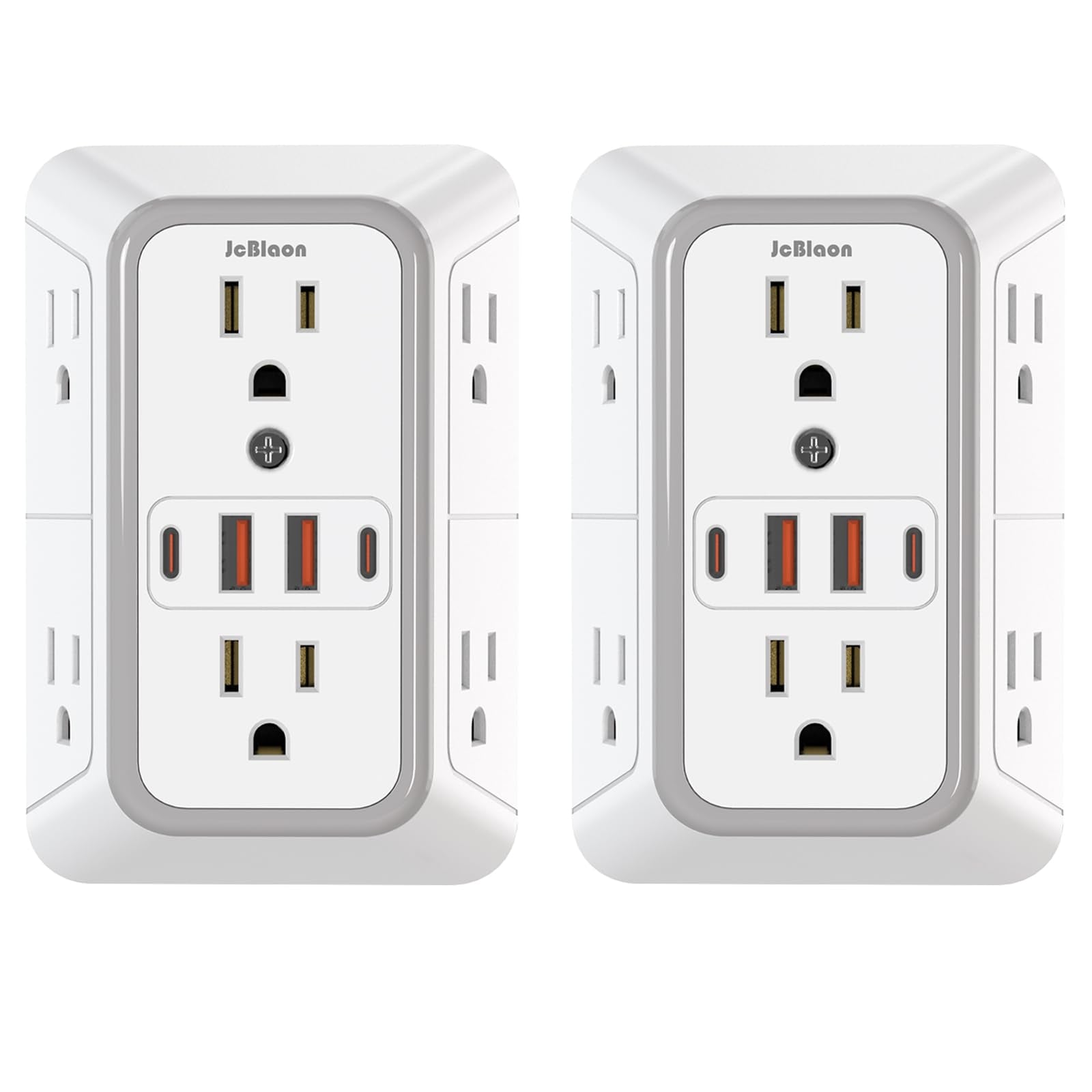 2 Pack Outlet Extender Surge Protector, 6 Outlet Splitter with 4 USB Outlet (2 USB A,2 USB C), 3Sided Power Strip with Adapter Spaced Outlets for Home, Office, Travel(White)