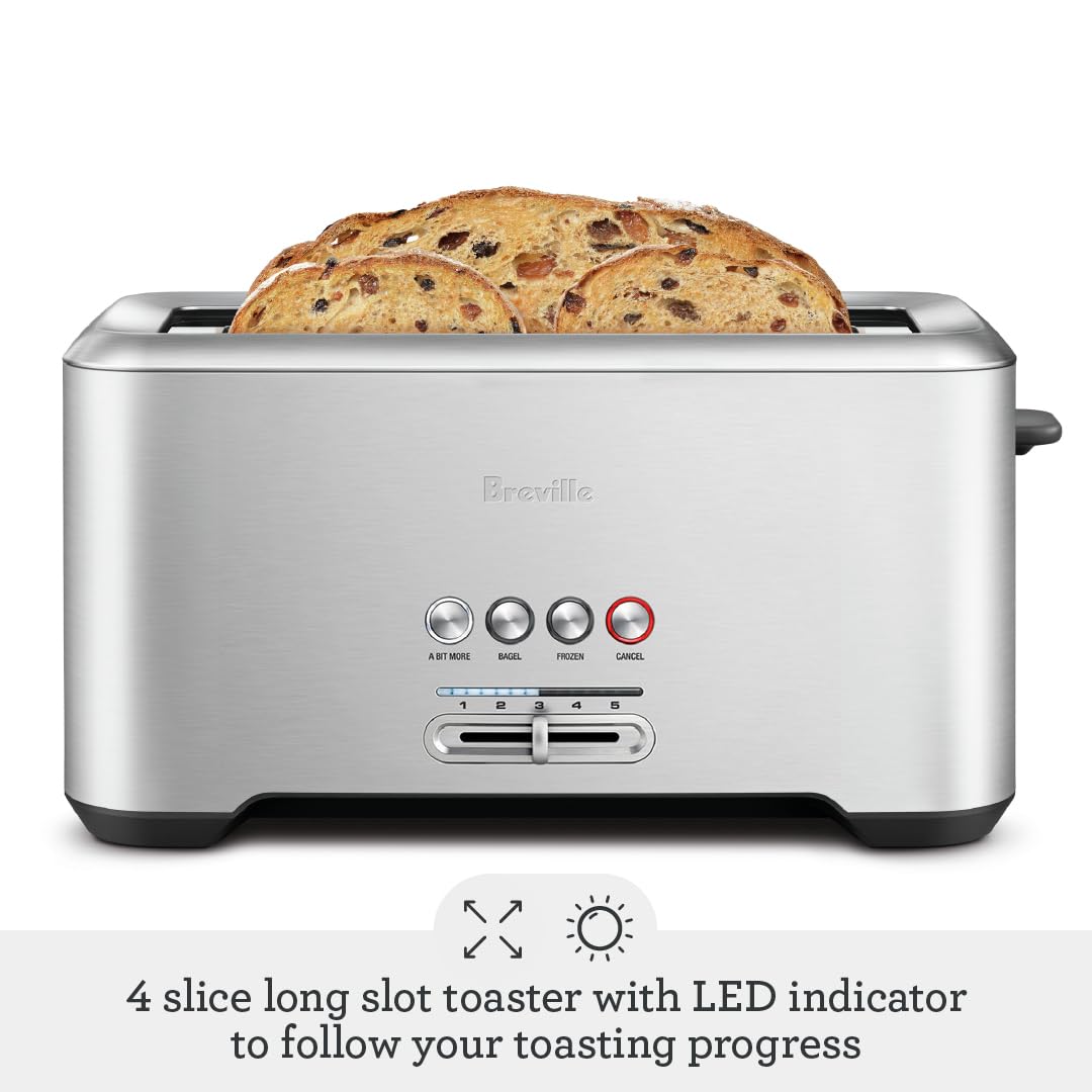 Breville A Bit More 4 Slice Toaster, silver - BTA730XL, 16.1 x 8.1 x 7.6 inches - Available at All In One Marketplace Canada