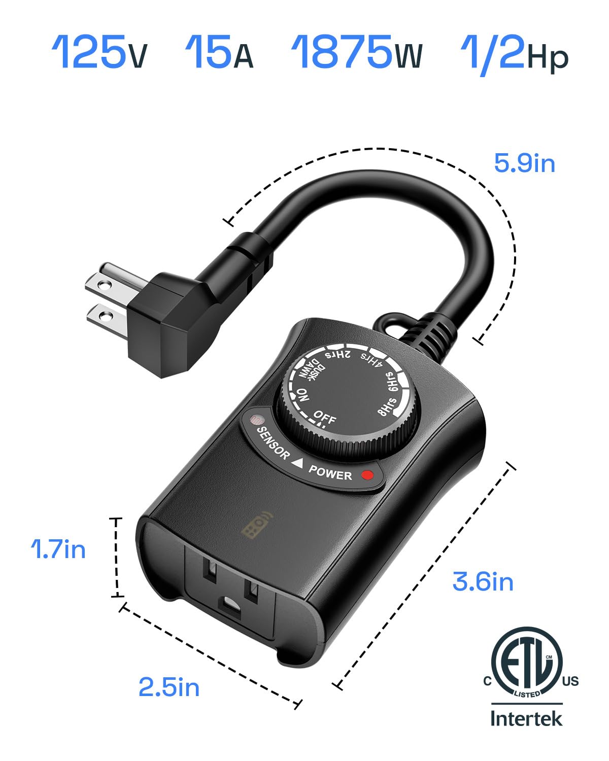 HBN Outdoor Light Timer Waterproof, Weatherproof Photocell Dusk to Dawn Light Sensor Timer with Remote Control, 2/4/6/8 Countdown Timer, 1 Grounded Outlet for Christmas Lights，1875W 15A 1/2HP 🍁 All In One Marketplace Canada