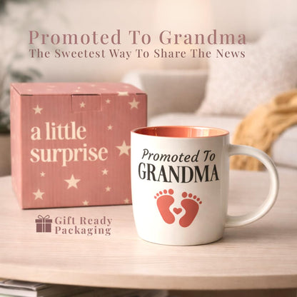 Triple Gifffted Promoted to Grandma Coffee Mug, Baby Reveal, 380 ml Ceramic 🍁 All In One Marketplace Canada