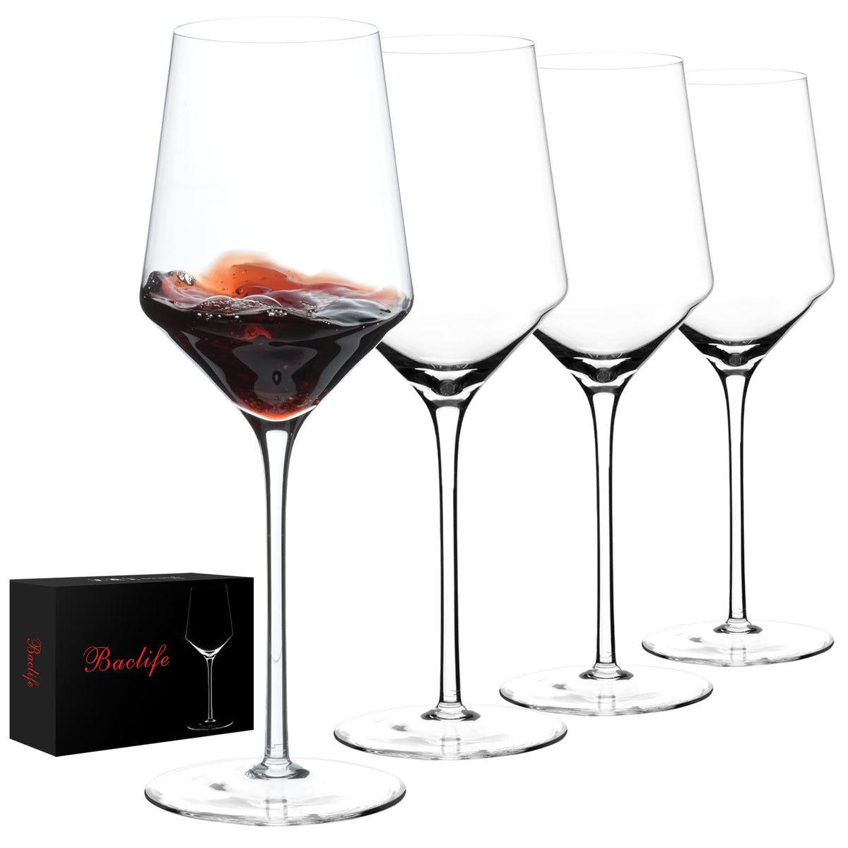 BACLIFE Hand Blown Red Wine Glasses Set of 4, Premium 15 oz Crystal Wine Glasses with Long Stem – Unique Gift for Wedding, Anniversary, Christmas, Daily Use 🍁 All In One Marketplace Canada