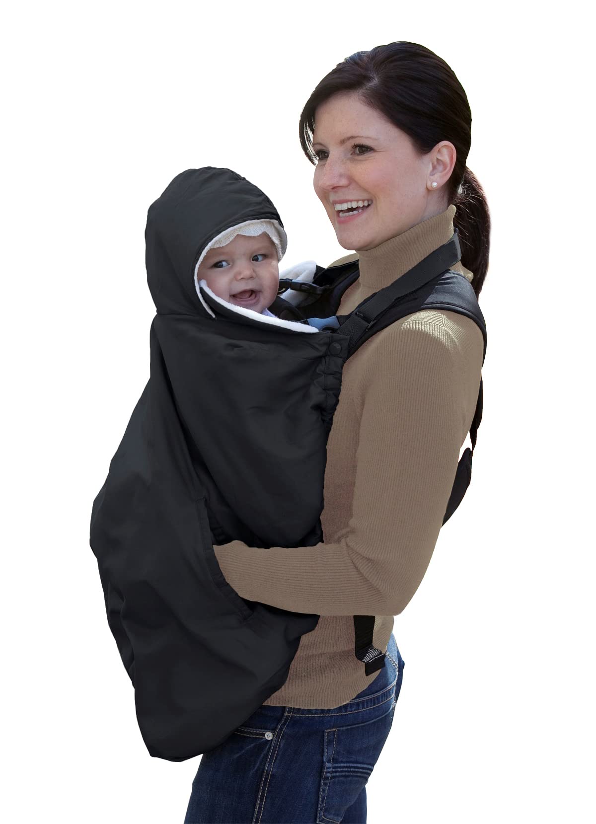 Jolly Jumper Baby Carrier Snuggle Cover - Black - Universal Fit Cozy Carrier for Winter Baby Wearing Sweater with Hood & Pockets 🍁 All In One Marketplace Canada