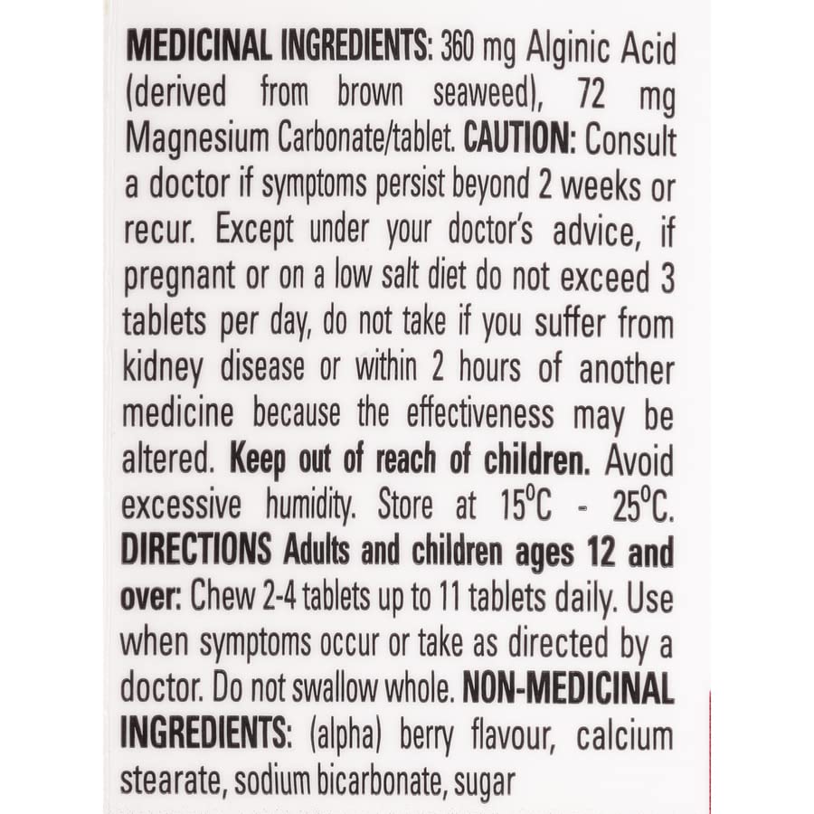 Gaviscon Max Relief Tablets - 100 Count - Chewable Foaming Antacid Tablets for Day and Night Heartburn Relief, Acid Reflux and GERD Relief, Berry Blend - Free of Aluminum, Lactose and Gluten