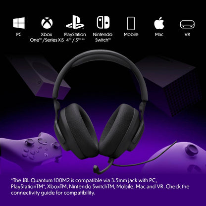 JBL Quantum 100M2 - Wired Over-Ear Gaming Headset with omnidirectional, Detachable mic with Mute Option and Fabric-Covered Memory Foam Ear Cushions, Compatible with All Platforms (Black) - Available at All In One Marketplace Canada