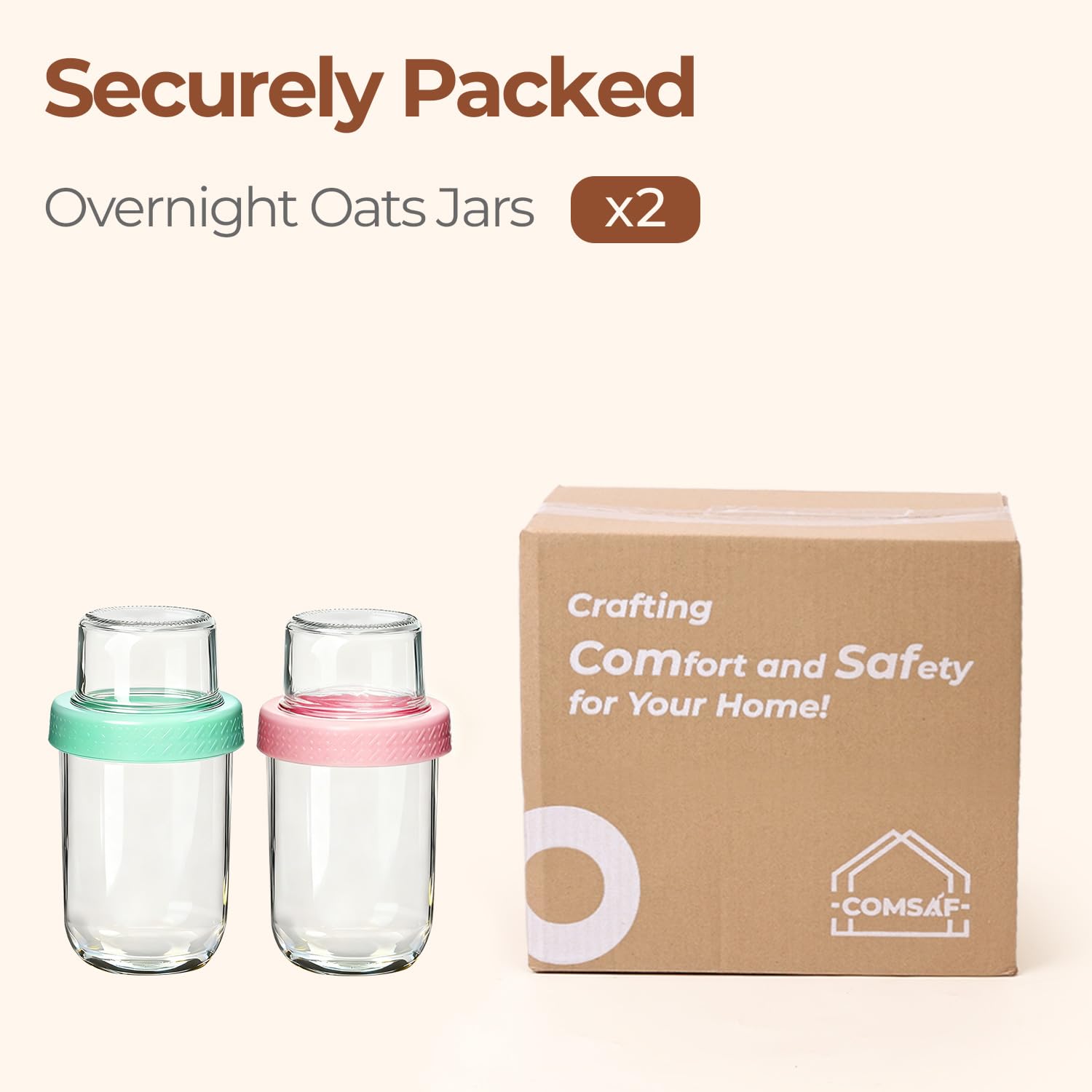 ComSaf Overnight Oats jars with Lids （16oz+4oz 2Pcs）, Dual-Laryer Chia Pudding Jars with Dry and Wet Separation, Yogurt Parfait Contianer for Oatmeal Cereal Nut Fruit, Meal Prep Glass Jars for Salad - Available at All In One Marketplace Canada