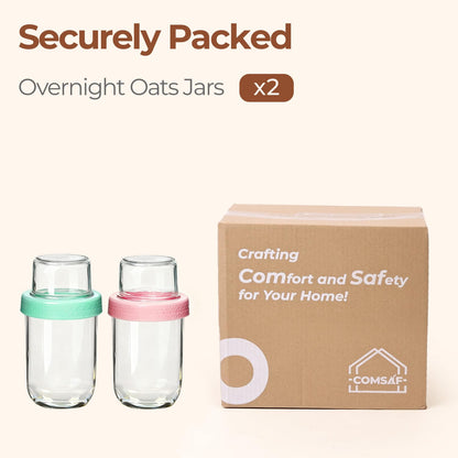 ComSaf Overnight Oats jars with Lids （16oz+4oz 2Pcs）, Dual-Laryer Chia Pudding Jars with Dry and Wet Separation, Yogurt Parfait Contianer for Oatmeal Cereal Nut Fruit, Meal Prep Glass Jars for Salad - Available at All In One Marketplace Canada