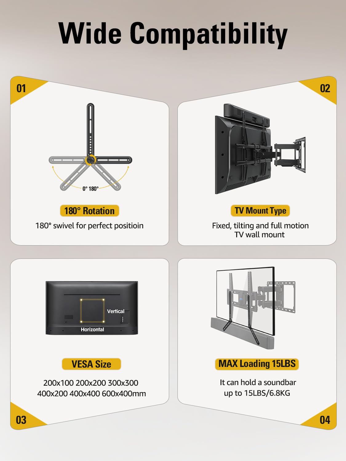 Mounting Dream Sound Bar Mount Bracket for Mounting Above or Under TV, Fits Most Sound Bars Up to 15 Lbs, with Detachable Long Extension Plates MD5420