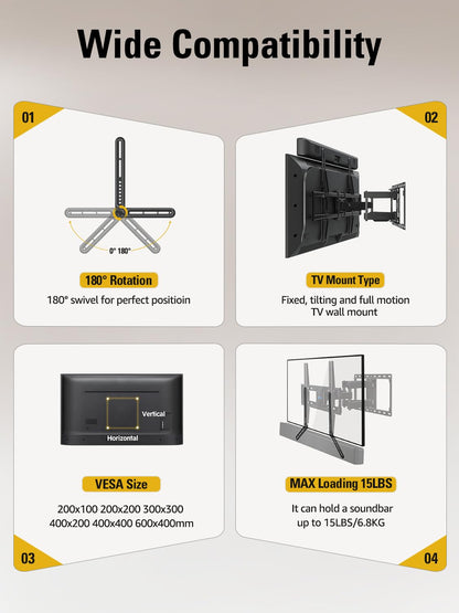 Mounting Dream Sound Bar Mount Bracket for Mounting Above or Under TV, Fits Most Sound Bars Up to 15 Lbs, with Detachable Long Extension Plates MD5420